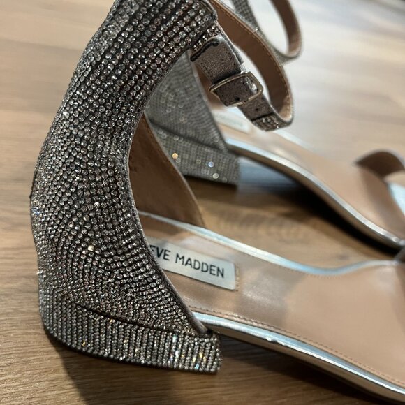 Steve Madden Nava Rhinestone Square Toe Ankle Strap Sandals Heels Shoes Size 11M - Picture 7 of 12